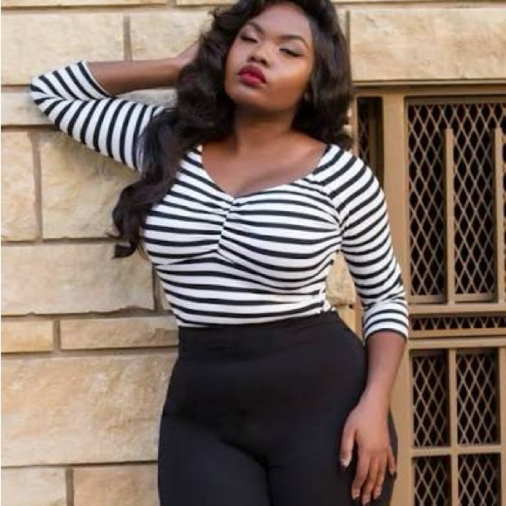 Pinup Couture Black and White Striped Kayla Top